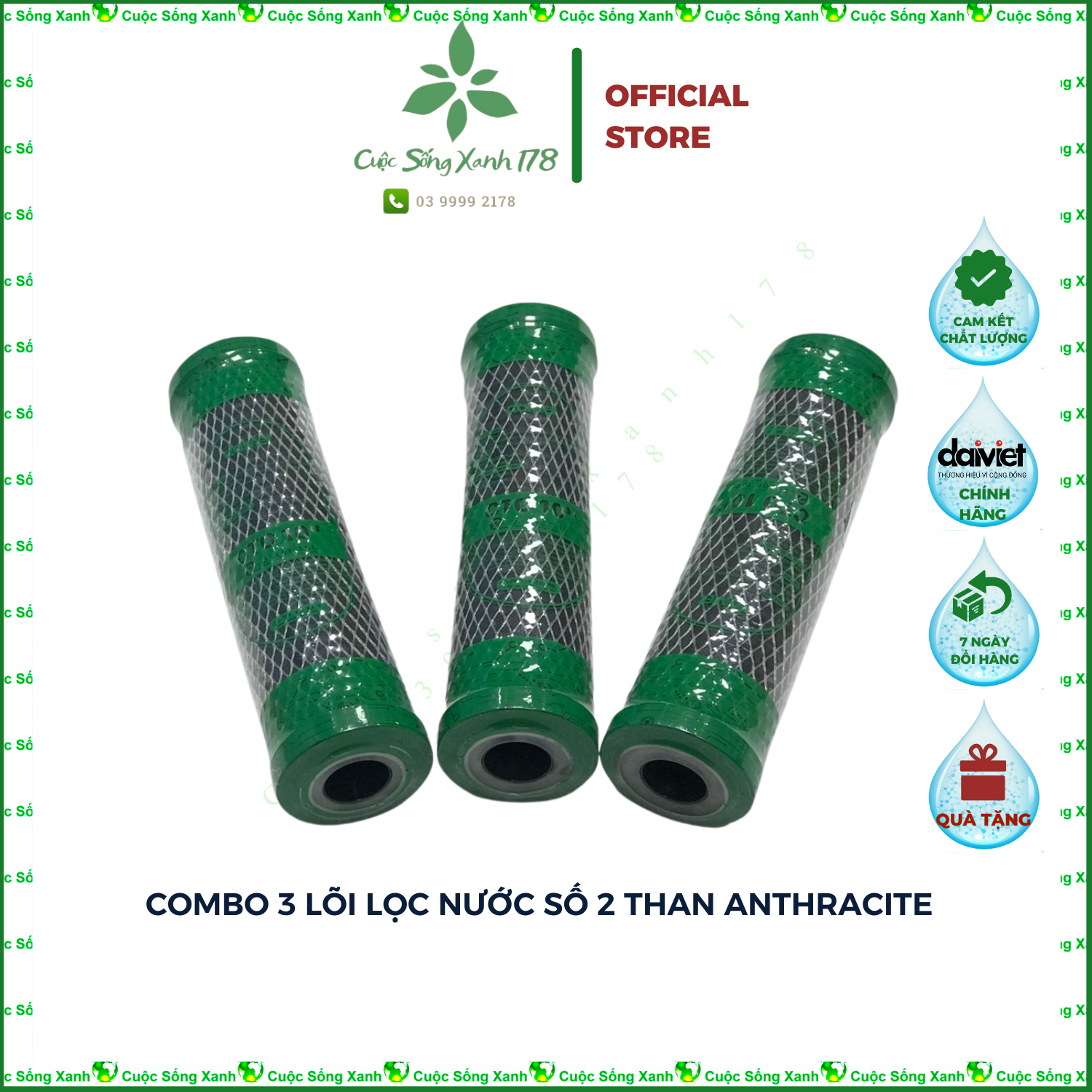 Combo 3 Lõi lọc nước số 2, lõi CTO 10 than Anthracite, lõi lọc nước khử clo, khử mùi chính hãng dành cho máy lọc nước RO
