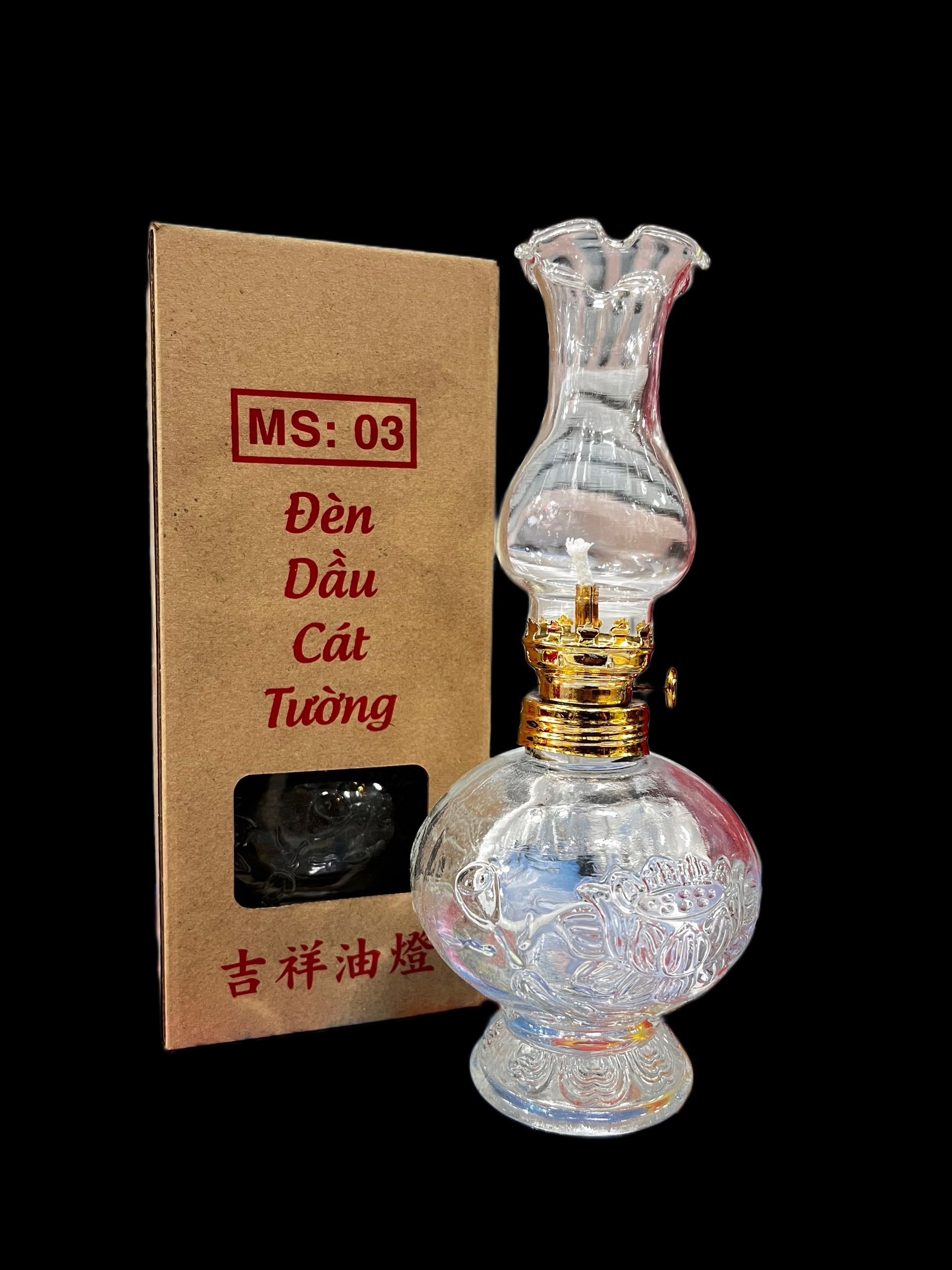 Đèn dầu thuỷ tinh bầu ống khói cao