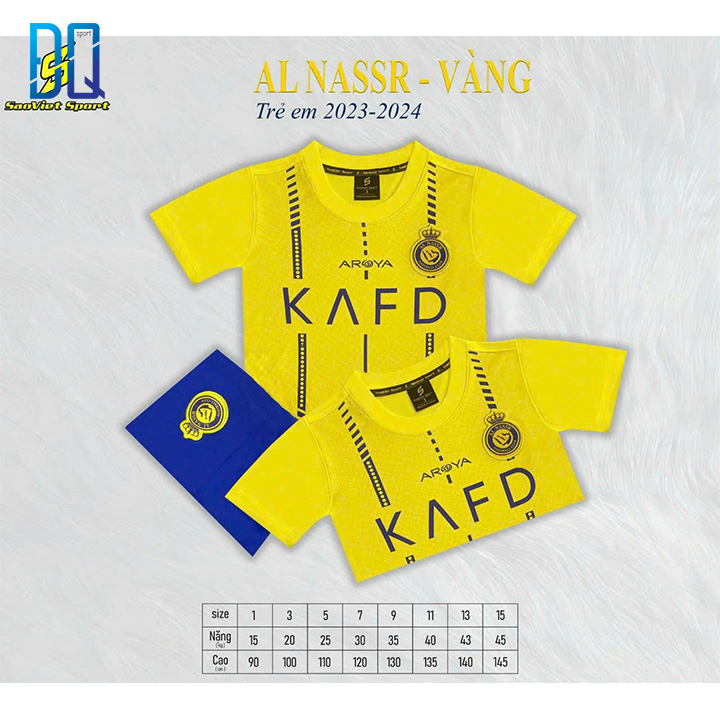 Quần áo đá bóng trẻ em clb al nassr vàng thun lạnh 2023 - 2024 quần áo đá banh trẻ em
