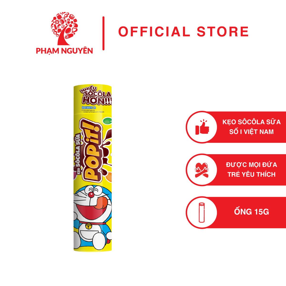 Kẹo sôcôla sữa Tube Popit Doreamon 15g (1 ống) Phạm Nguyên - bánh kẹo Phạm Nguyên