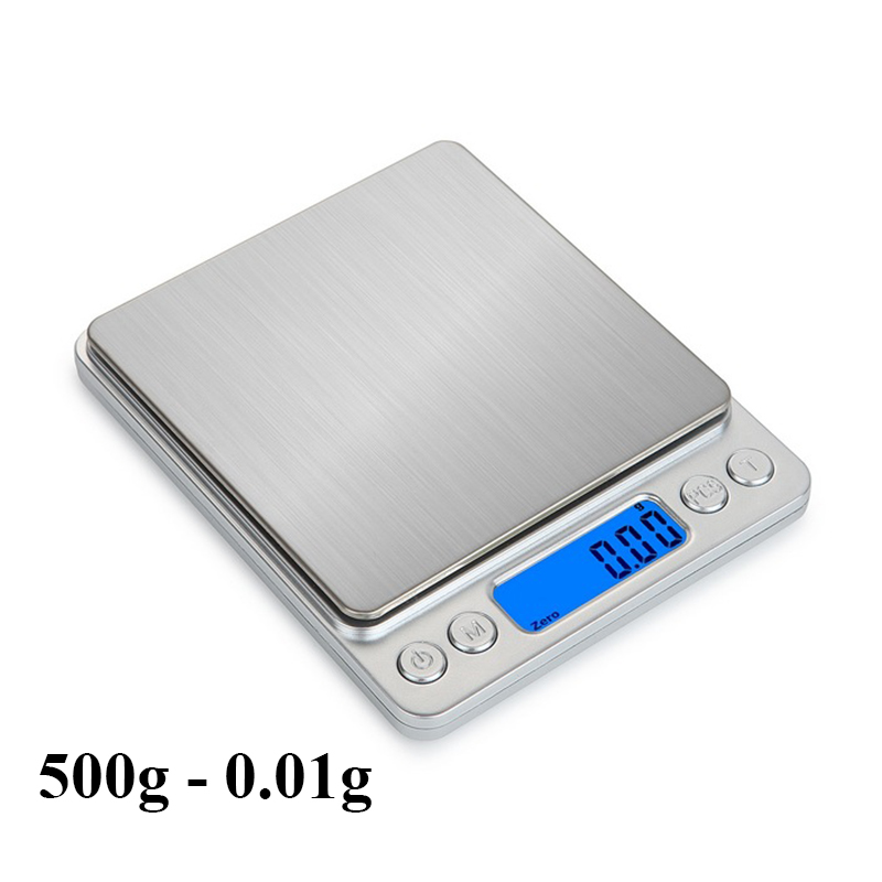 Cân điện tử mini cân tiểu ly mini cân tiểu ly điện tử 500g - 0.01g cân tiểu ly nhà bếp 500g - 0.01g kèm pin và 2 khay nhựa