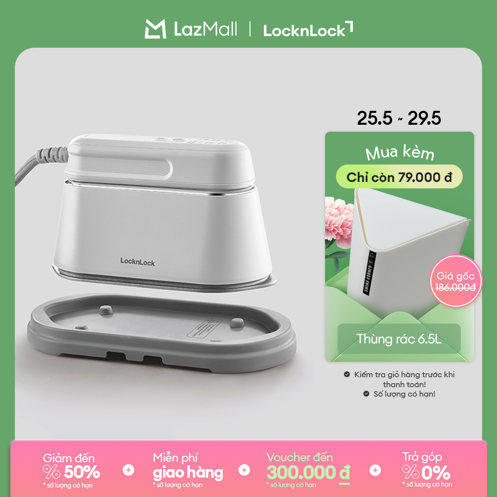 Bàn ủi hơi nước 2 trong 1 LocknLock 2 in 1 steam iron 100ml - Màu trắng ENI262WHT
