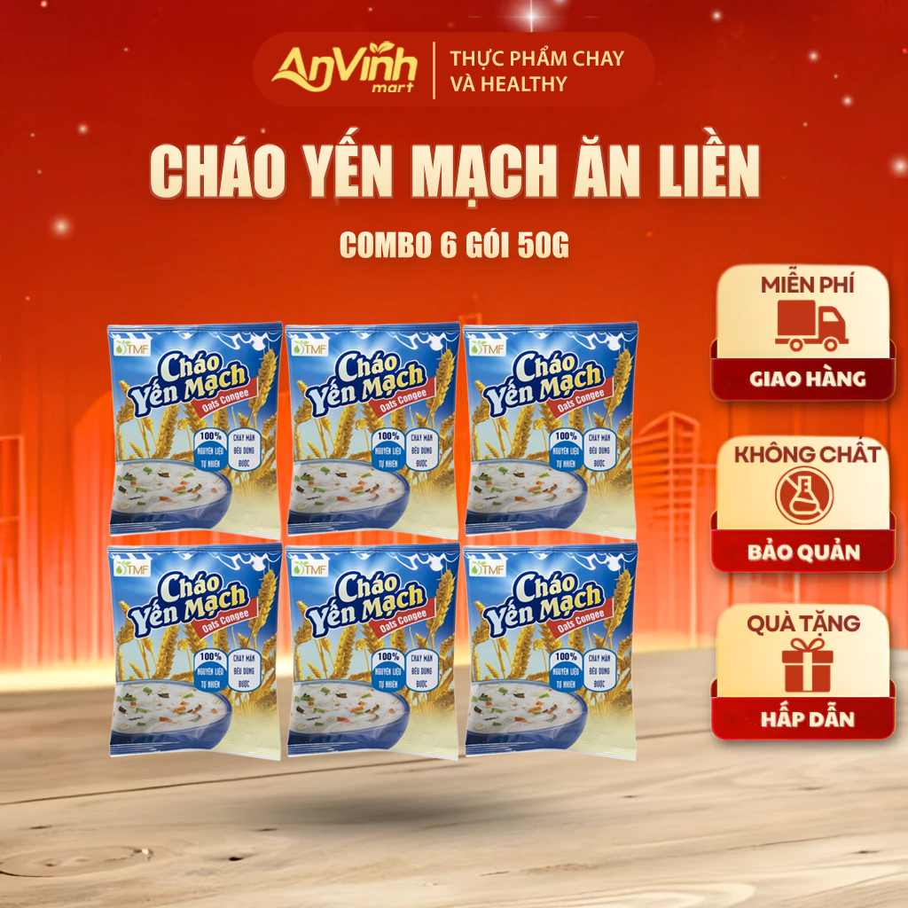 COMBO 6 gói Cháo gói yến mạch gạo lứt giảm cân ăn liền tiện lợi không bột ngọt TÂM MINH FOODS