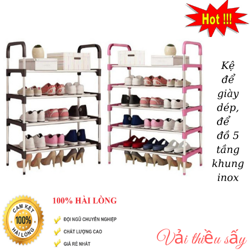 Kệ giày dép 5 tầng khung inox,giá để giày inox 5 tầng,giầy dép,kệ để đồ,kệ sách