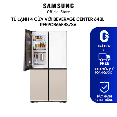 Tủ lạnh samsung bespoke 4 cửa với beverage center™ 648l màu trắng thạch anh/nâu be rf59cb66f8s/sv