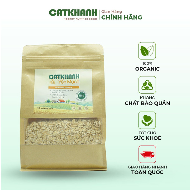 Yến mạch tươi cát khánh ăn kiêng organic giàu chất xơ hỗ trợ giảm cân thơm ngon hủ 450gr