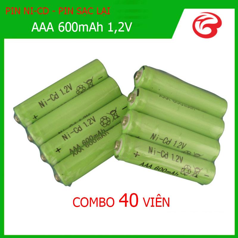 40 viên Pin sạc lại, pin Ni-cd AAA 1,2V - 600mAh (40 viên PIN ĐŨA)