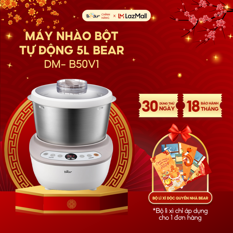 Máy Trộn Bột 5L Bear B50V1 Inox 304 Ủ Bột Nhào Bột Nhồi Bột Nhanh Công Suất Lớn Chống Dính