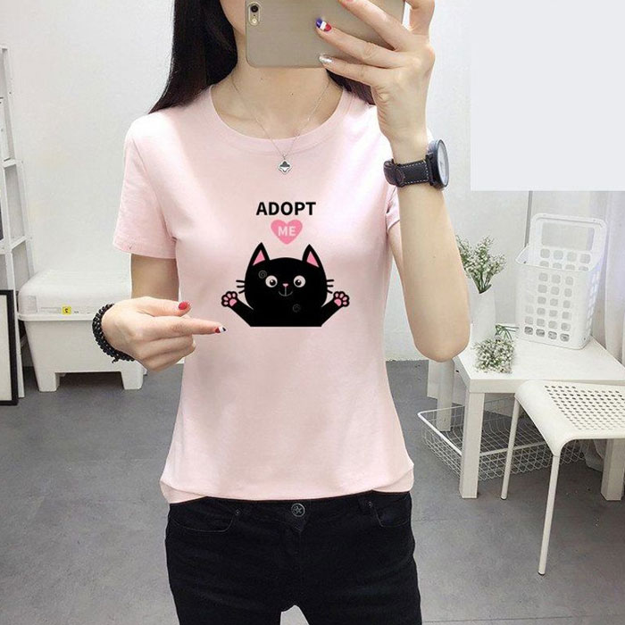 Áo thun nữ in hình mèo mun thời trang phong cách