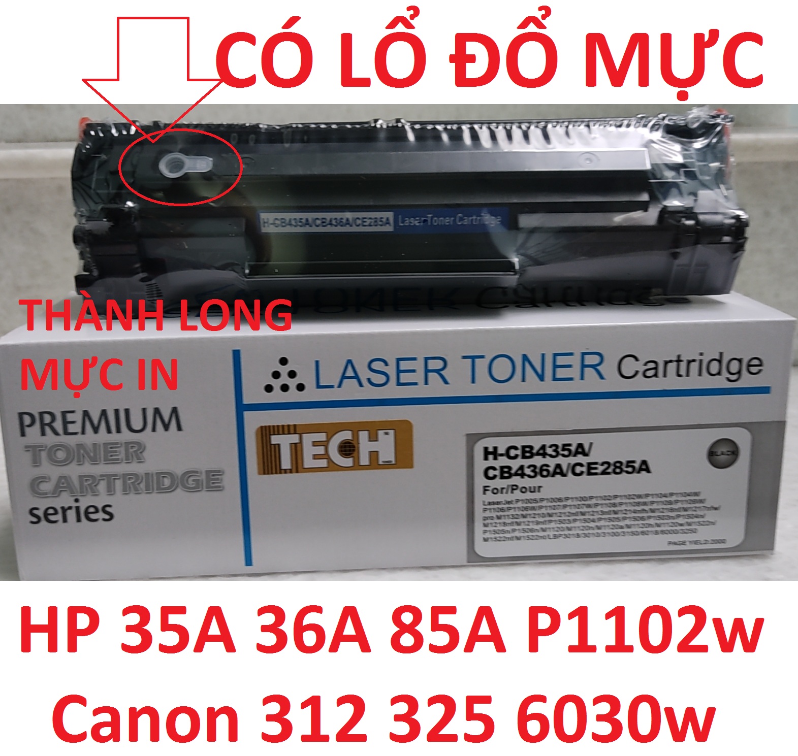 Hộp Mực 85A 35A Canon F166400 6000 6030w 6030 3050 6018 312-325 MF 3010 Mực in HP P1102 P1102w M1136 M1130 M1132mf  M1212nf  M1139 -Có Lỗ Đổ Mực-