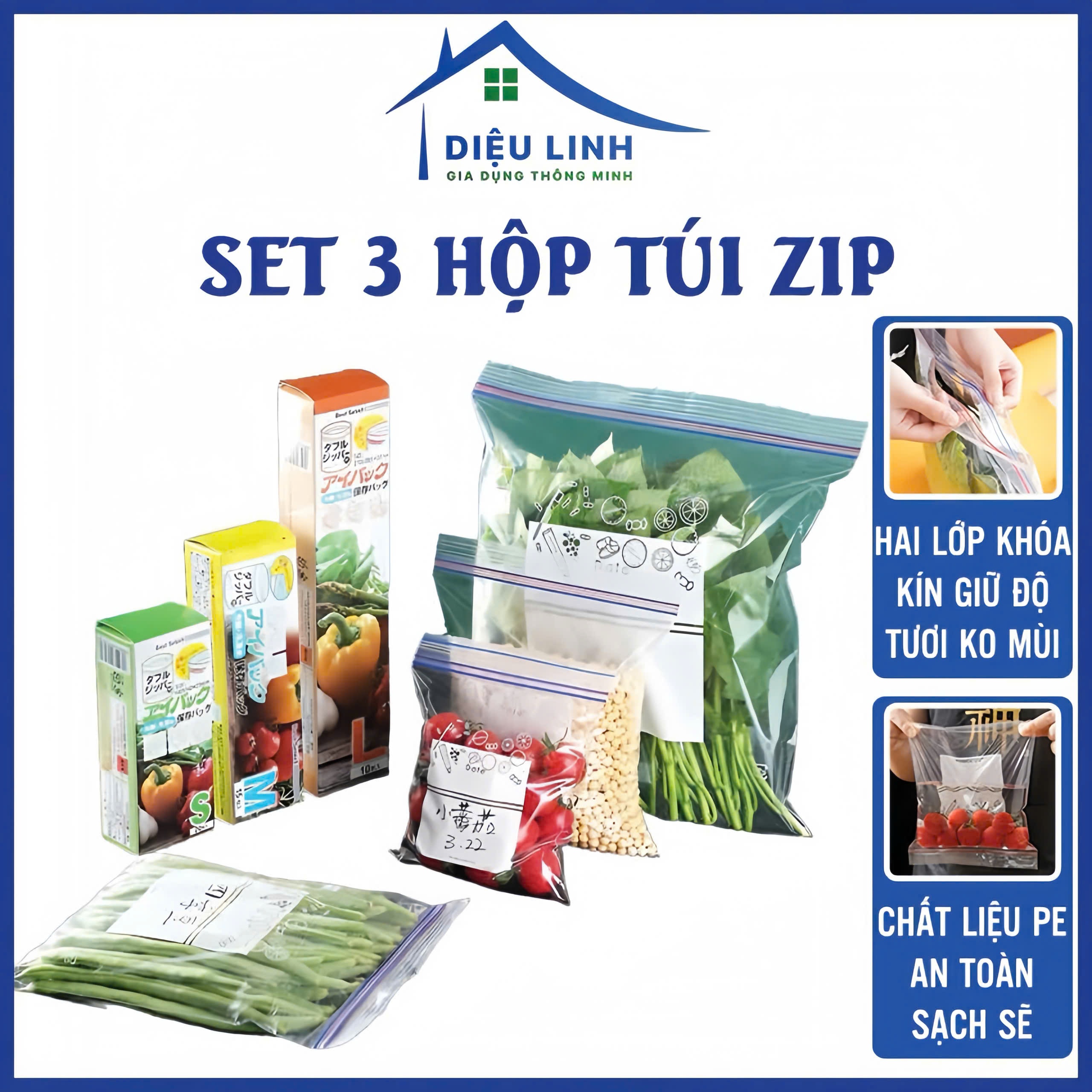 Túi Zip Đựng Thực Phẩm Cao Cấp - Bảo Quản Thức Ăn, Đồ Khô, Đồ Tươi Sống Trong Tủ Lạnh , Tái Sử Dụng Dieulinhshop