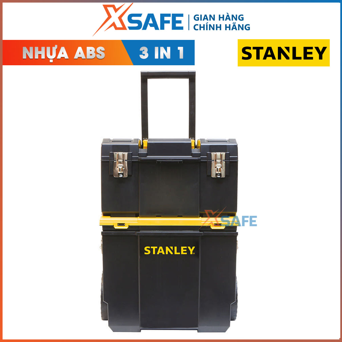 Hộp dụng cụ 3in1 stanley stst18613 hộp đựng nhựa abs cao cấp, có thể chịu lực chịu nhiệt  - có chốt khóa kim loại, có tay kéo và bánh xe