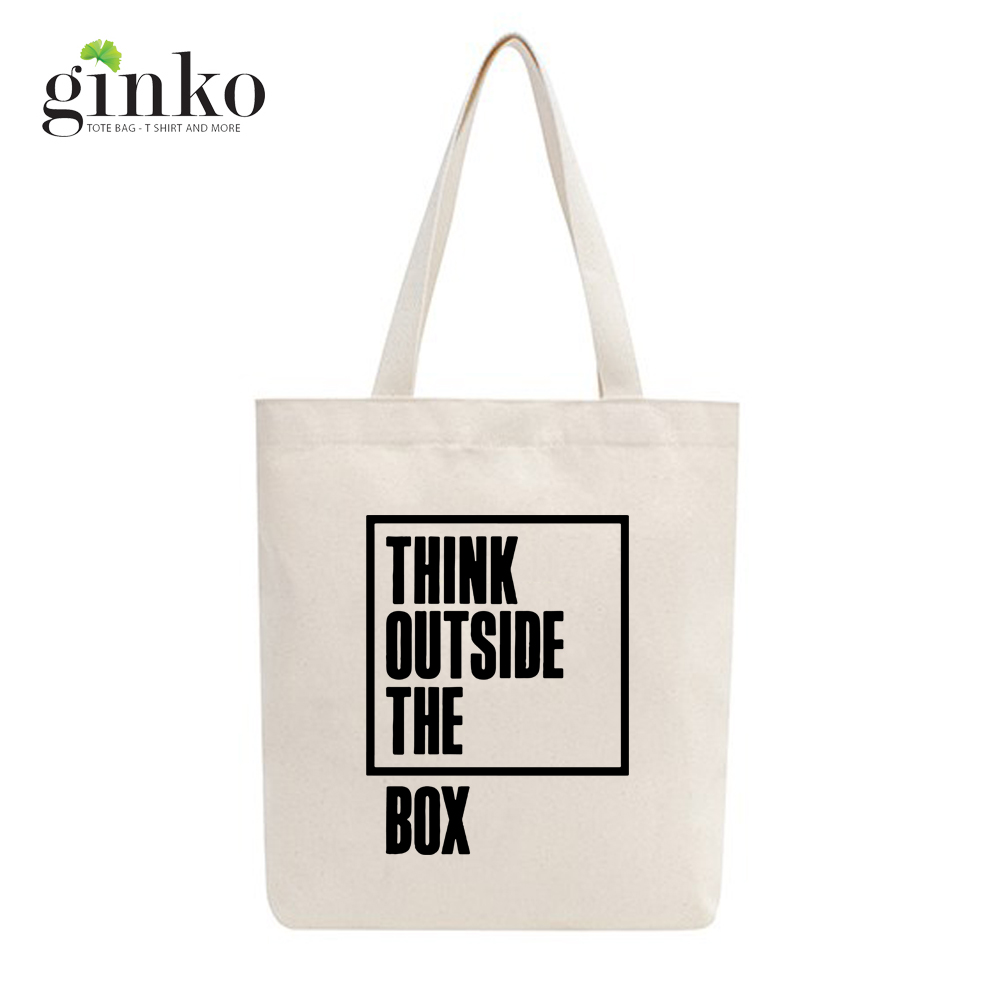 Túi vải tote ginko kiểu basic dây kéo in hình think outside the box g01