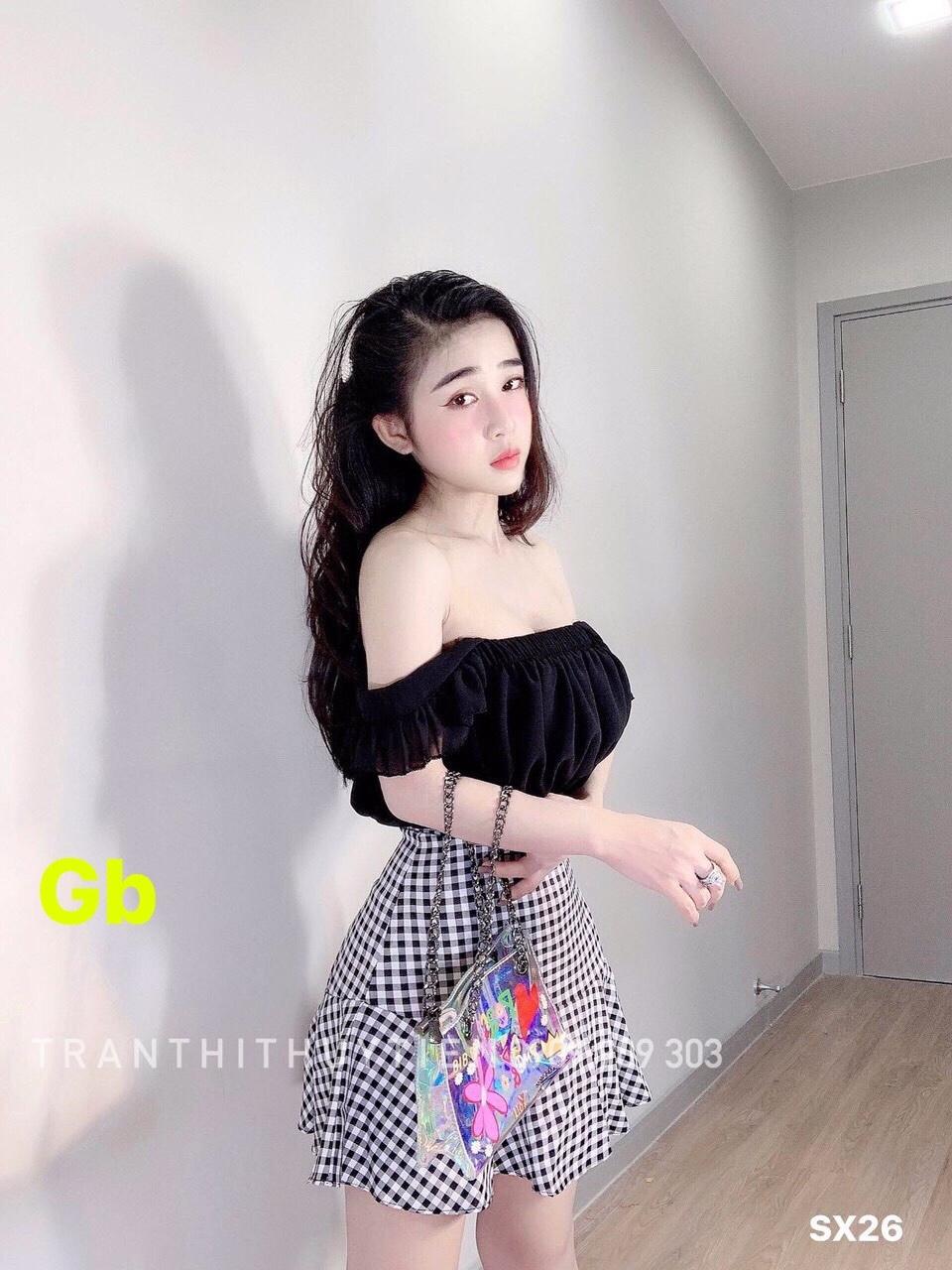 Set quần giả váy kèm áo 2 dây thời trang hot hè 2019 ad