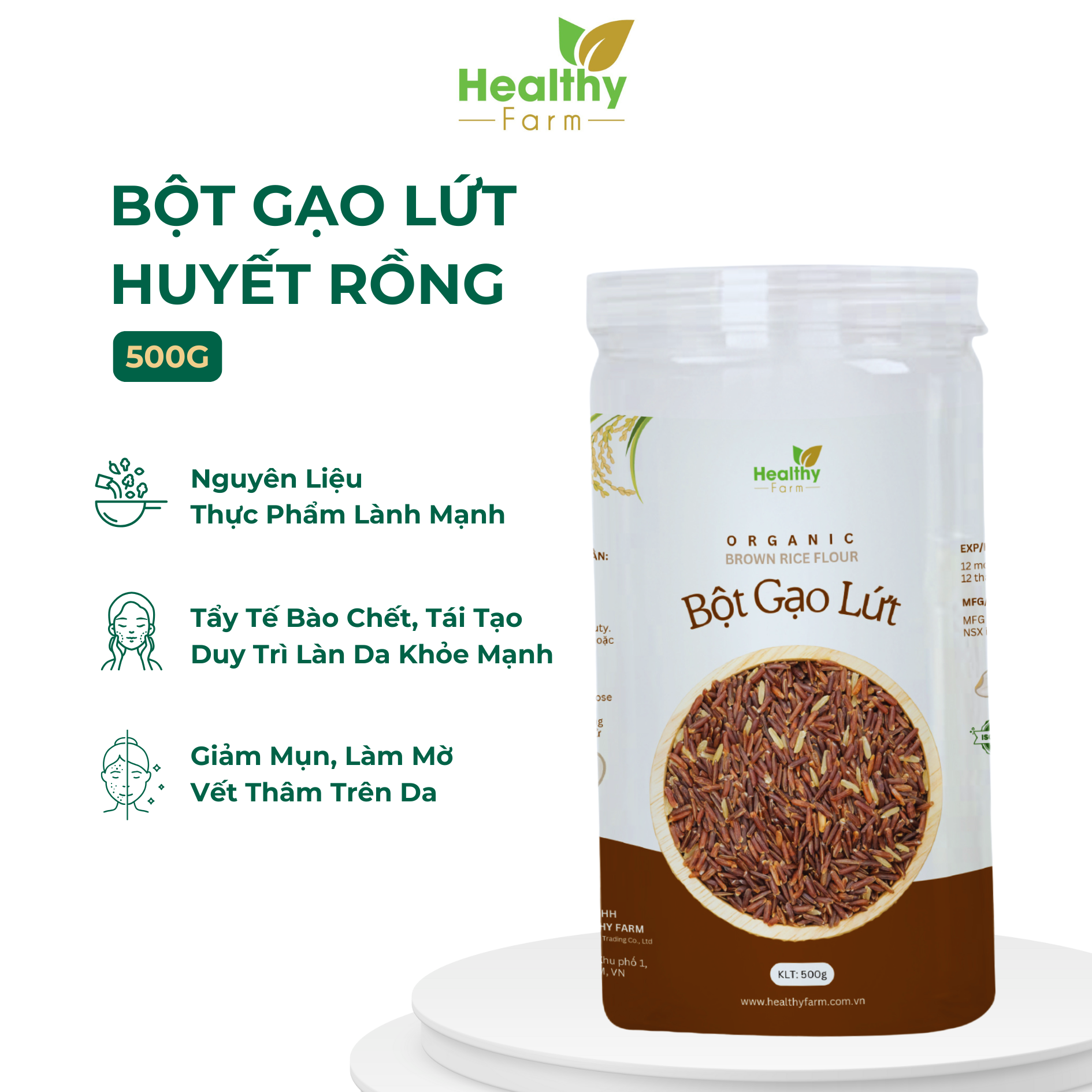 Bột Gạo Lứt Hữu Cơ Healthy Farm - Lon 500g