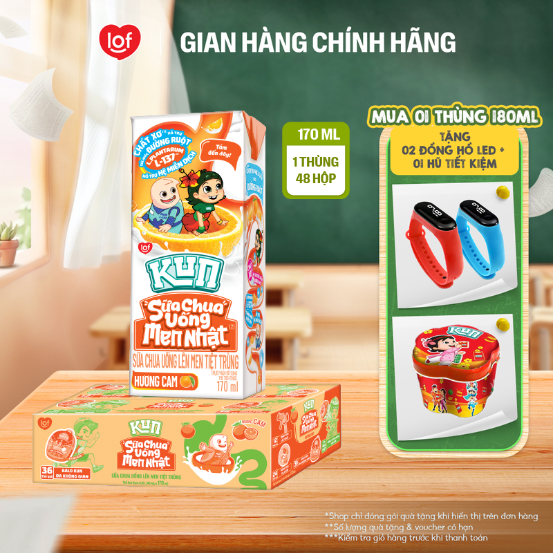 Sữa chua uống KUN vị cam thùng 48 hộp x 170ml