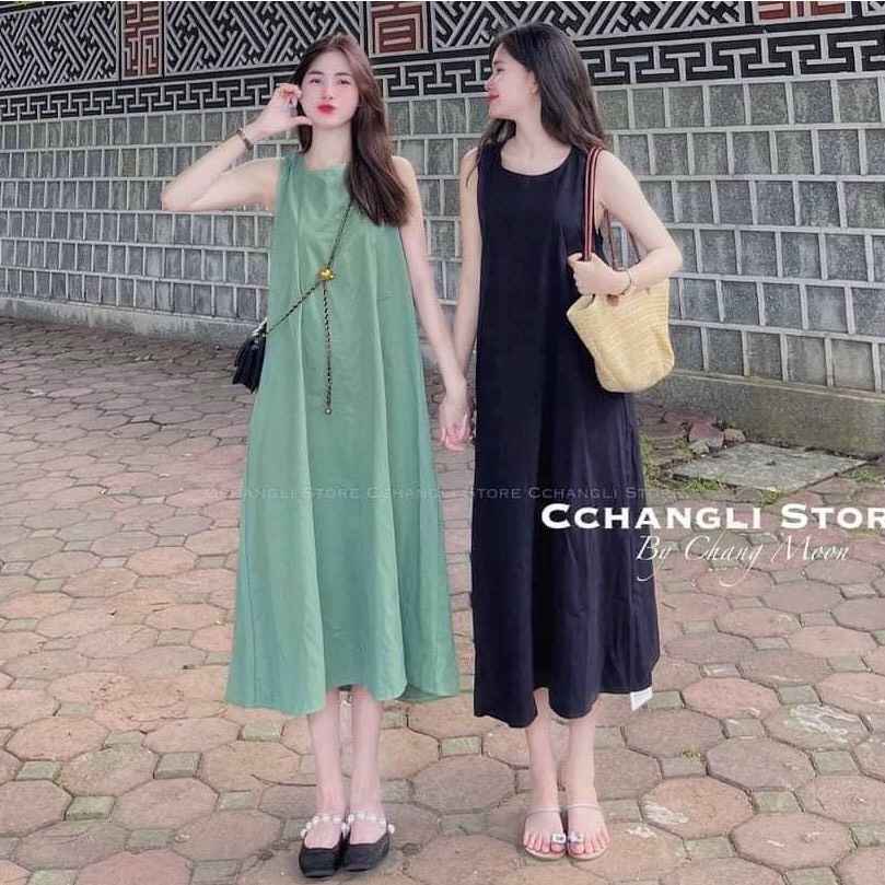 Chỉ bán sỉ Đầm suông đũi ullzzang sat nách vải thô dáng rộng 3 màu