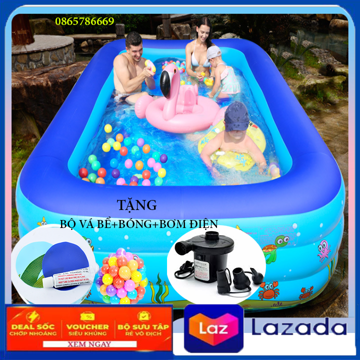 BỂ BƠI CHO BÉ 2m1 và bể 1m8 , Bể bơi phao cho bé , bể phao bơi đại dương trẻ em 3 tầng giá rẻ có họa tiết ngỗ nghĩnh đáng yêu , bể bơi trẻ em người lớn