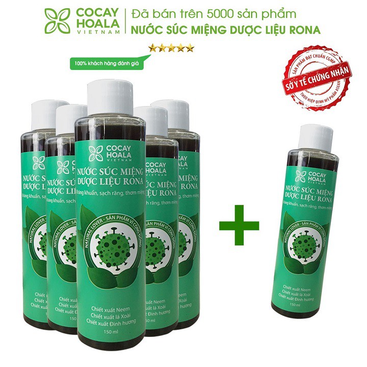 Combo 5 chai nước súc miệng Rona 150ml tặng 1 chai cùng loại