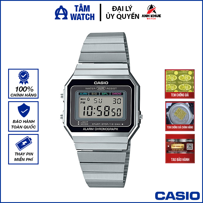 Đồng hồ unisex dây kim loại Casio Standard chính hãng Anh Khuê A700W-1ADF (35mm)
