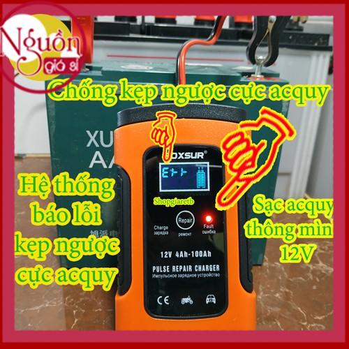 Sạc bình ac quy 12v FOXSUR từ 4Ah-100Ah có chức năng phục hồi acquy bằng khử sunfat, thông minh tự ngắt khi đầy, chống ngược cực - Sạc acquy xe máy , acquy ô tô