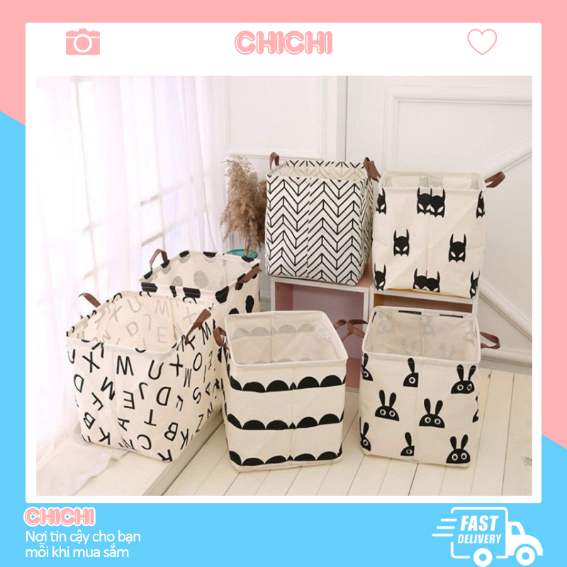 Giỏ đựng quần áo chăn màn đồ dơ túi vải canvas vuông gấp gọn đựng đồ đa năng ChiChi TV12