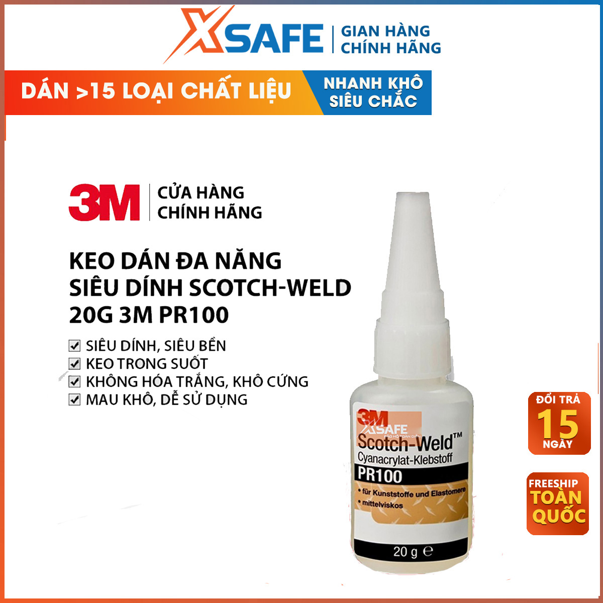 Keo dán đa năng 3M Scotch-Weld 20g 3M PR100 nhanh khô, siêu dính, dán gỗ, nhựa, sắt thép, thủy tinh, giày dép, silicon nhanh khô, siêu chắc