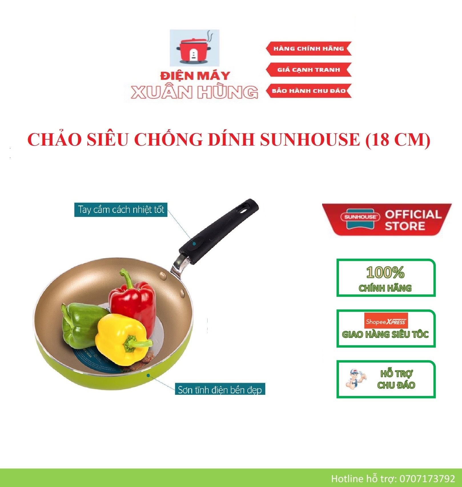 Size 18cm - chảo siêu chống dính sunhouse – hàng chính hãng