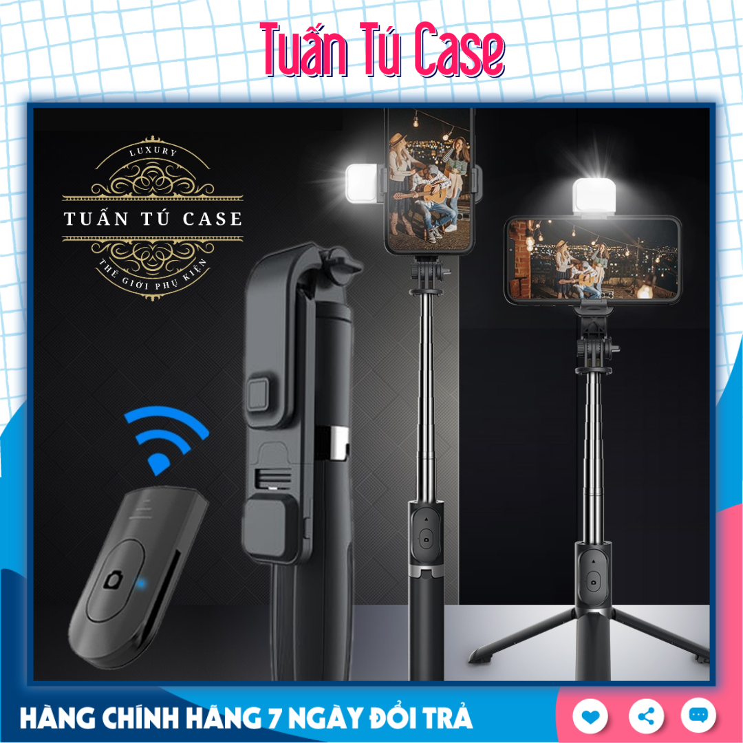Gậy chụp ảnh tự sướng bluetooth XT02S có đèn LED trợ sáng tích hợp chân đế tripod 3 chân thỏa sức selfie live steam học online có thể gấp gọn kèm remote tùy chỉnh cho các chuyến du lịch