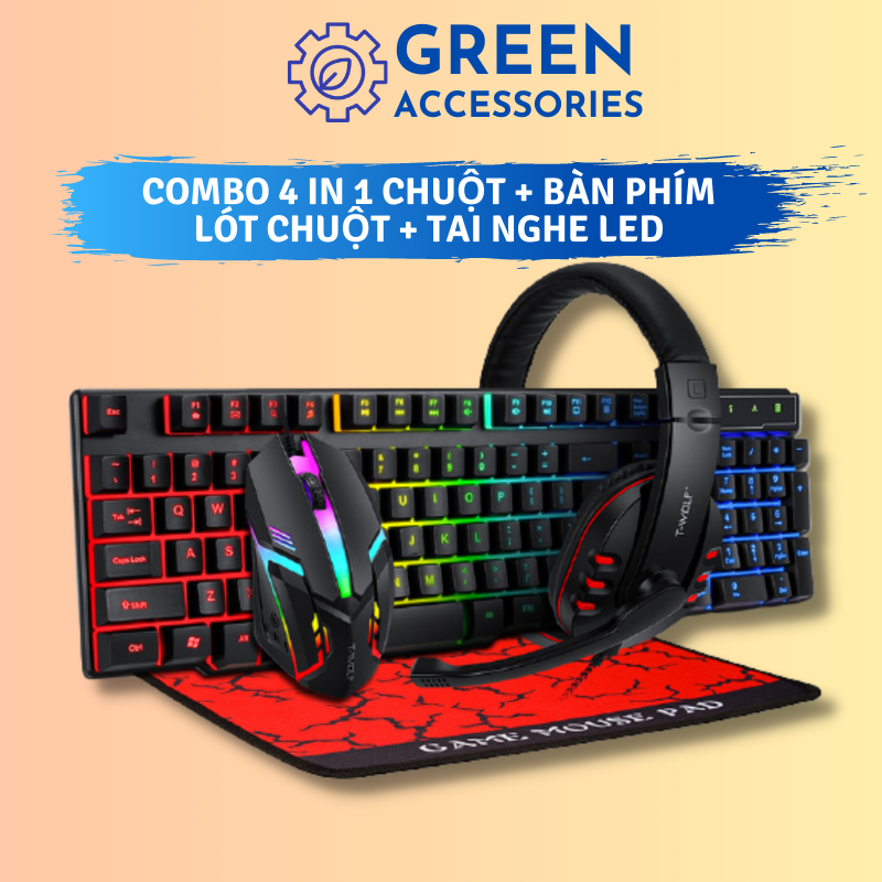 Combo Chuột Bàn Phím Tai Nghe Lót chuột LED Gaming 4 trong 1 TW TF800