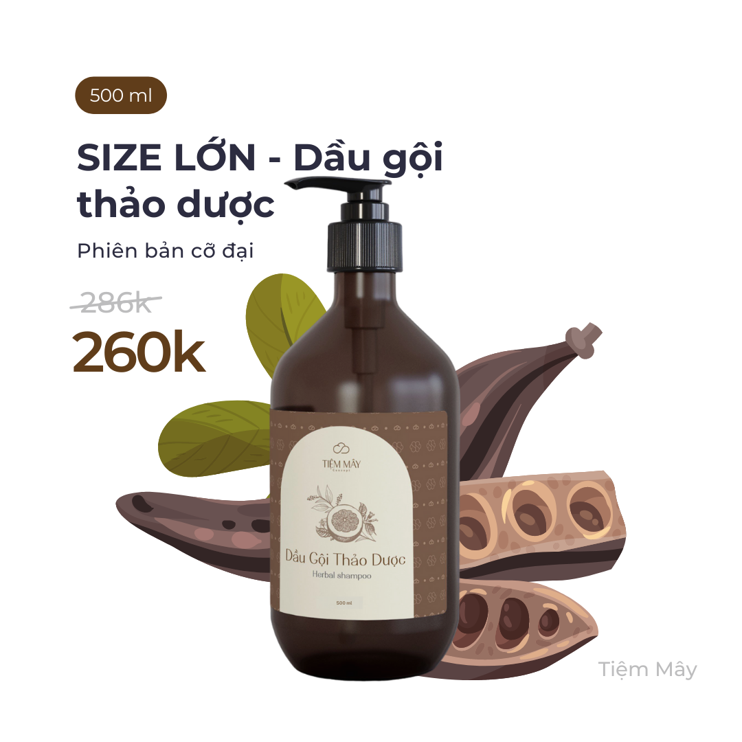 Dầu gội thảo dược tiệm mây dưỡng tóc chắc khoẻ và đen bóng - handmade