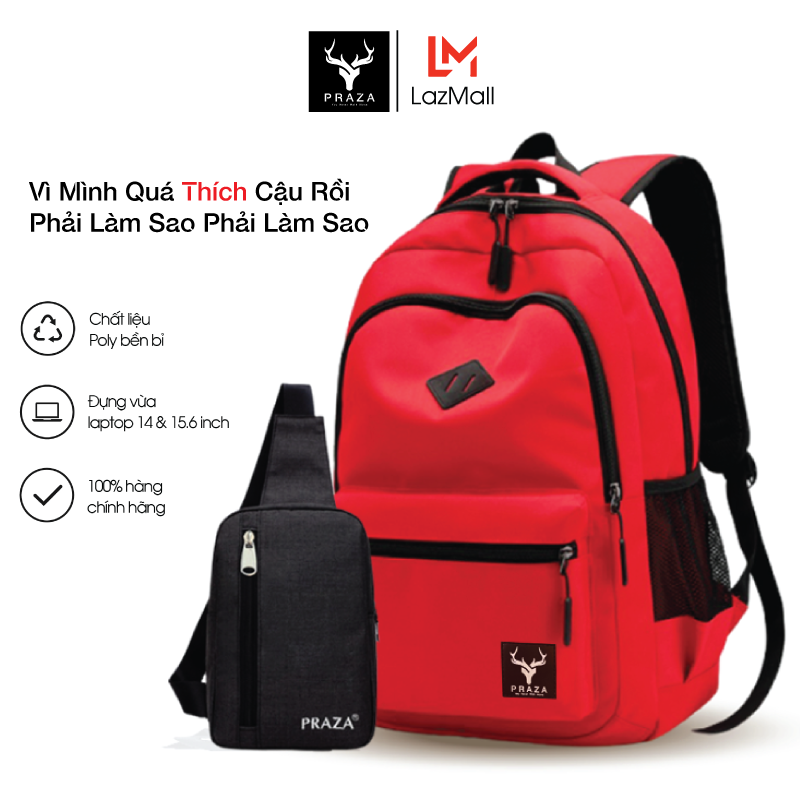 Combo Balo Đi Học, Balo Thời Trang, Balo Unisex Campus Cá Tính Có Ngăn Đựng Laptop & Túi Đeo Ipad Tiện Dụng PRAZA - BLS0177DC095