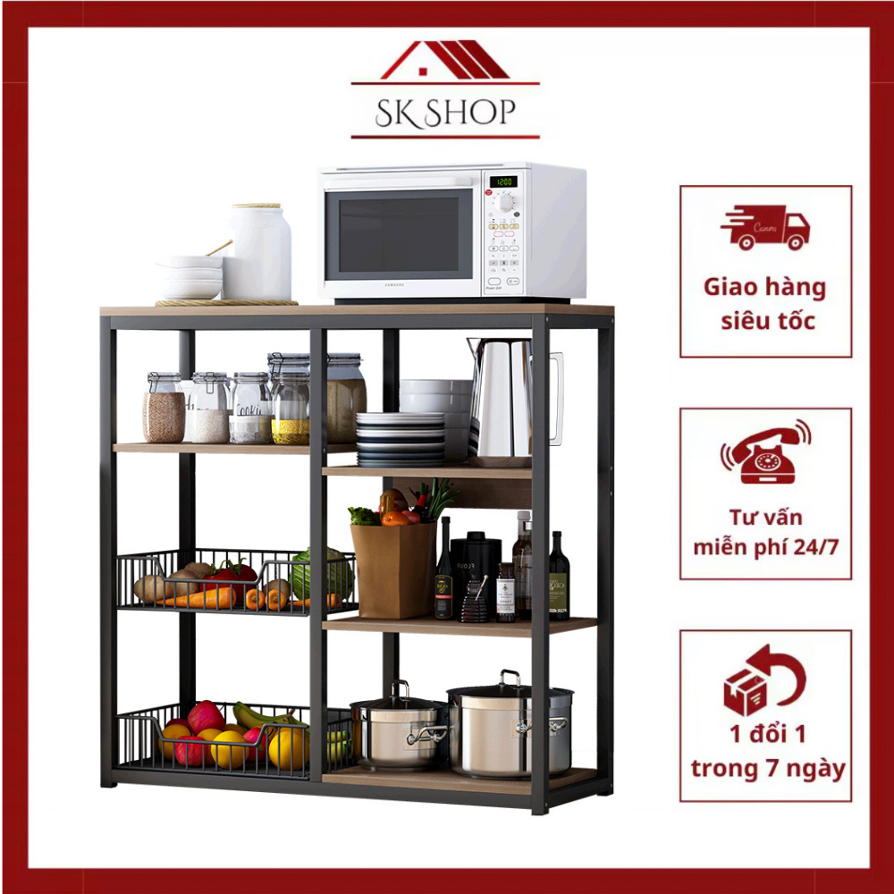 Kệ nhà bếp thông minh 6 ô có ngăn kéo, kệ bếp đa năng khung thép sơn tĩnh điện 80x30x80cm, kệ đa năng nhà bếp