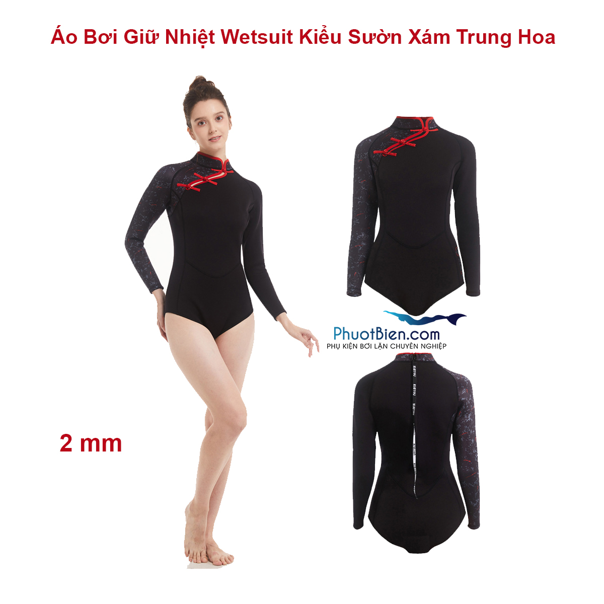 Wetsuit bikini bơi lặn giữ nhiệt nữ sườn xám 2mm - aln009