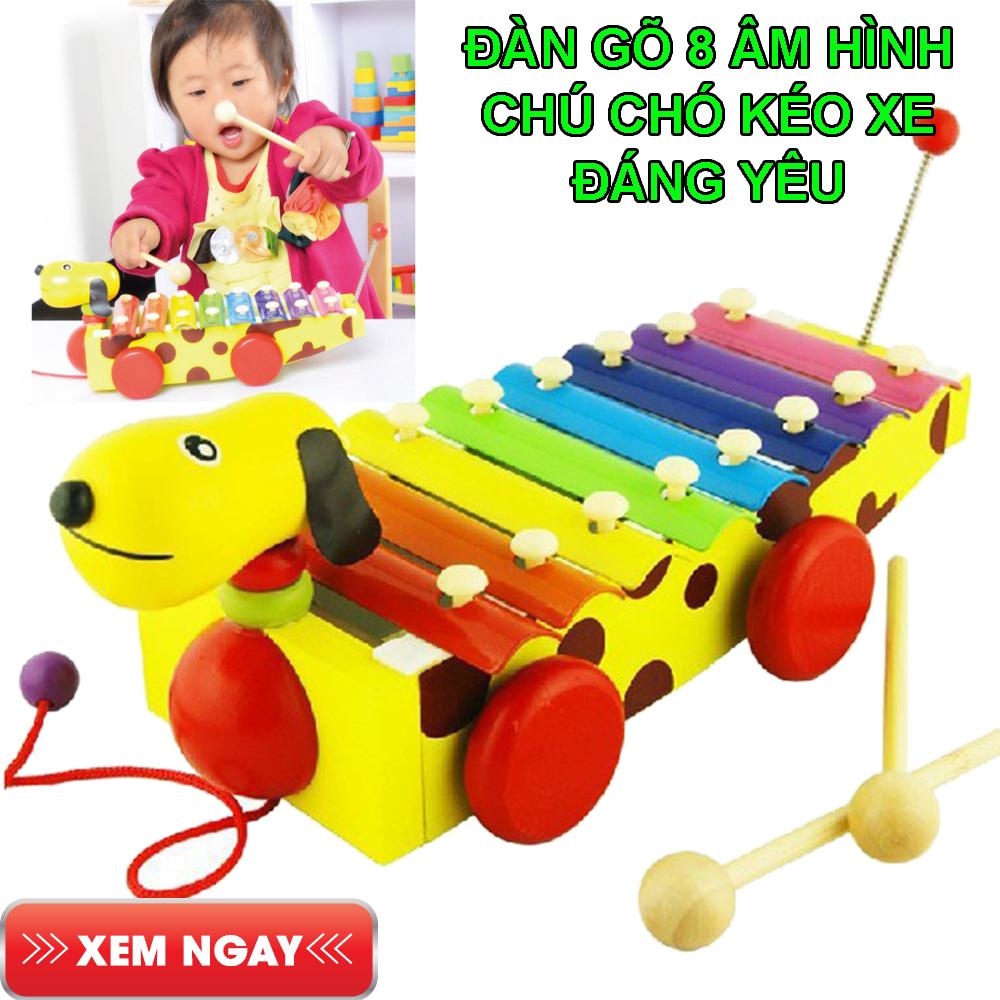 Đồ Chơi Gỗ Đàn Gõ 8 Âm Kết Hợp Xe Kéo Hình Chó Đáng Yêu