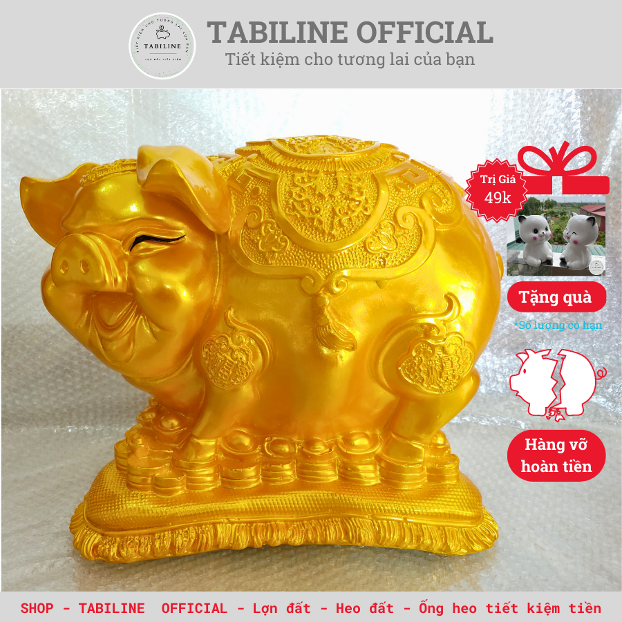Lợn đất heo đất ống heo tiết kiệm tiền TABILINE Bệ vàng to vàng đồng vip LD60