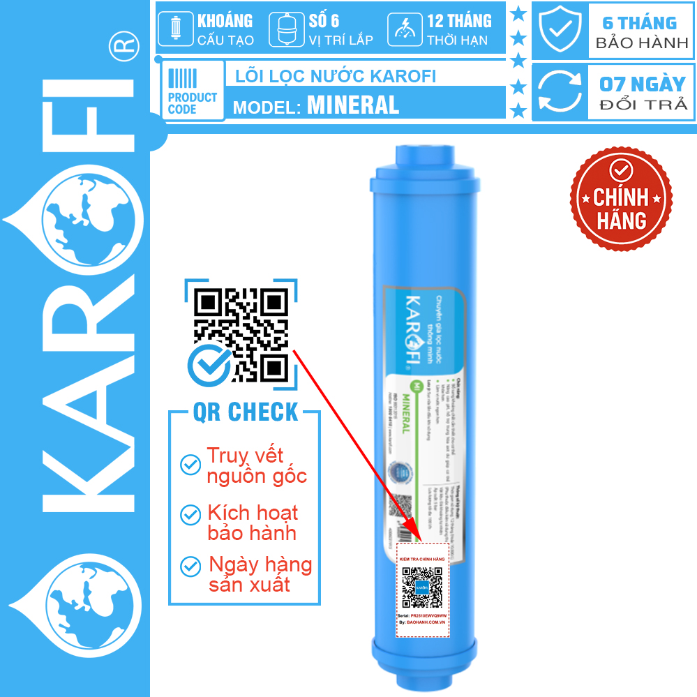 Lõi lọc nước Karofi Mineral - Lõi khoáng đá Mineral, CÓ TEM KÍCH HOẠT BẢO HÀNH CHÍNH HÃNG , TRUY XUẤT NGUỒN GỐC