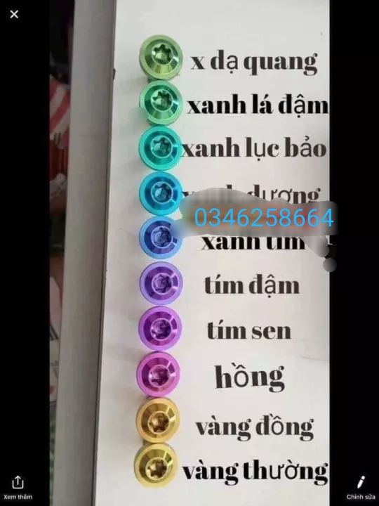 ốc GR5 6li đầu dù nhiều màu bắt duoc nhiều vi tri trên dàn áo sườn xe...vv
