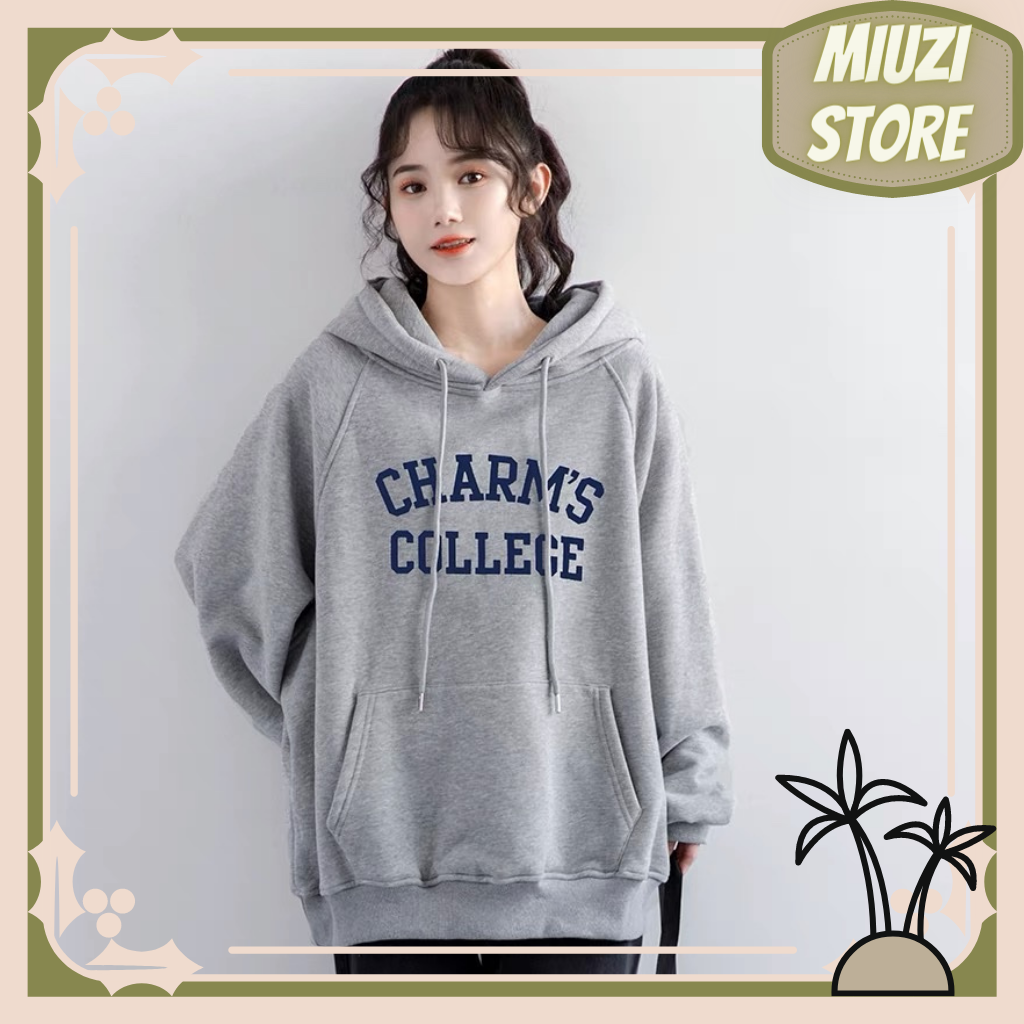 Áo hoodie unisex Miuzi,áo sweater nỉ bông có mũ ba màu DT043