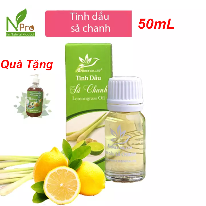 NPro - Tinh Dầu Sả Chanh Đuổi Muỗi, Dưỡng Tóc, Giảm Mụn | Tặng chai nước rửa chén tinh dầu quế 500ml trị giá 50k khi mua chai tinh dầu 50ml