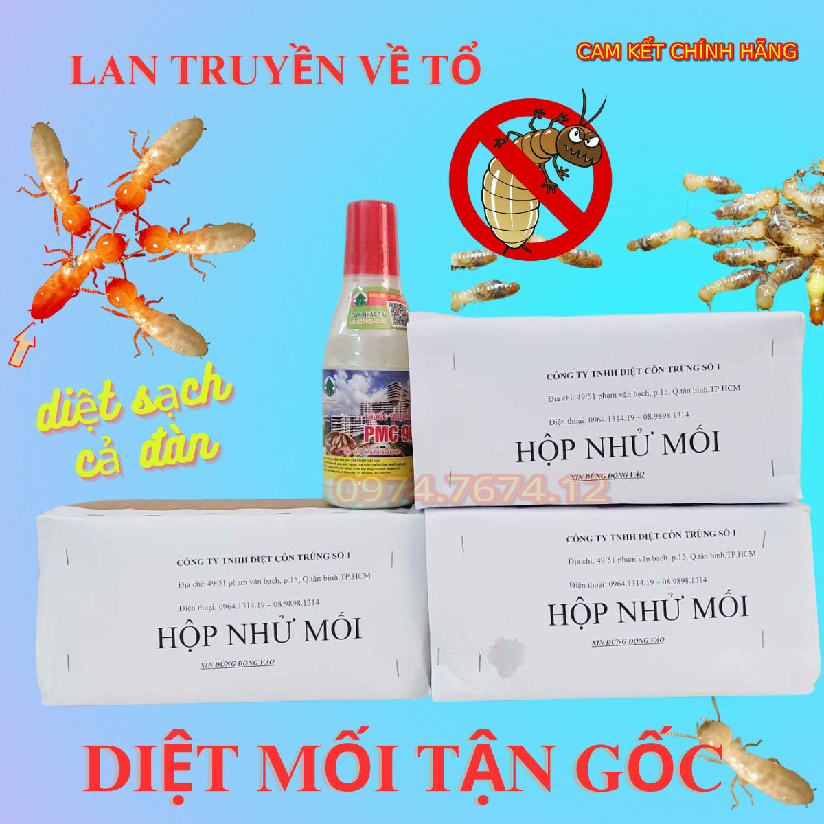 Combo 1chai pmc 90dp 80g + 3 hộp nhử - diệt mối tận gốc bằng phương pháp hóa sinh, diệt mối lan truyền về tổ