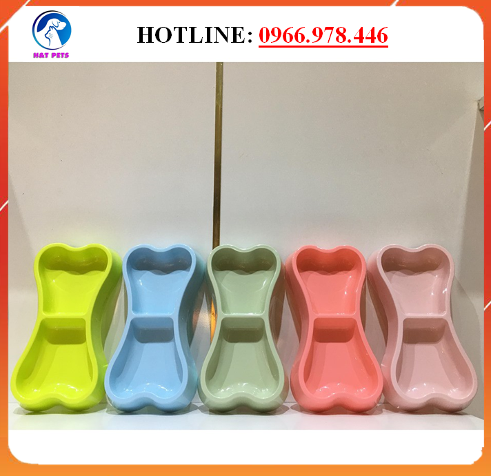 Bát Ăn Đôi Nhựa Hình Xương Cho Thú Cưng Chó Mèo