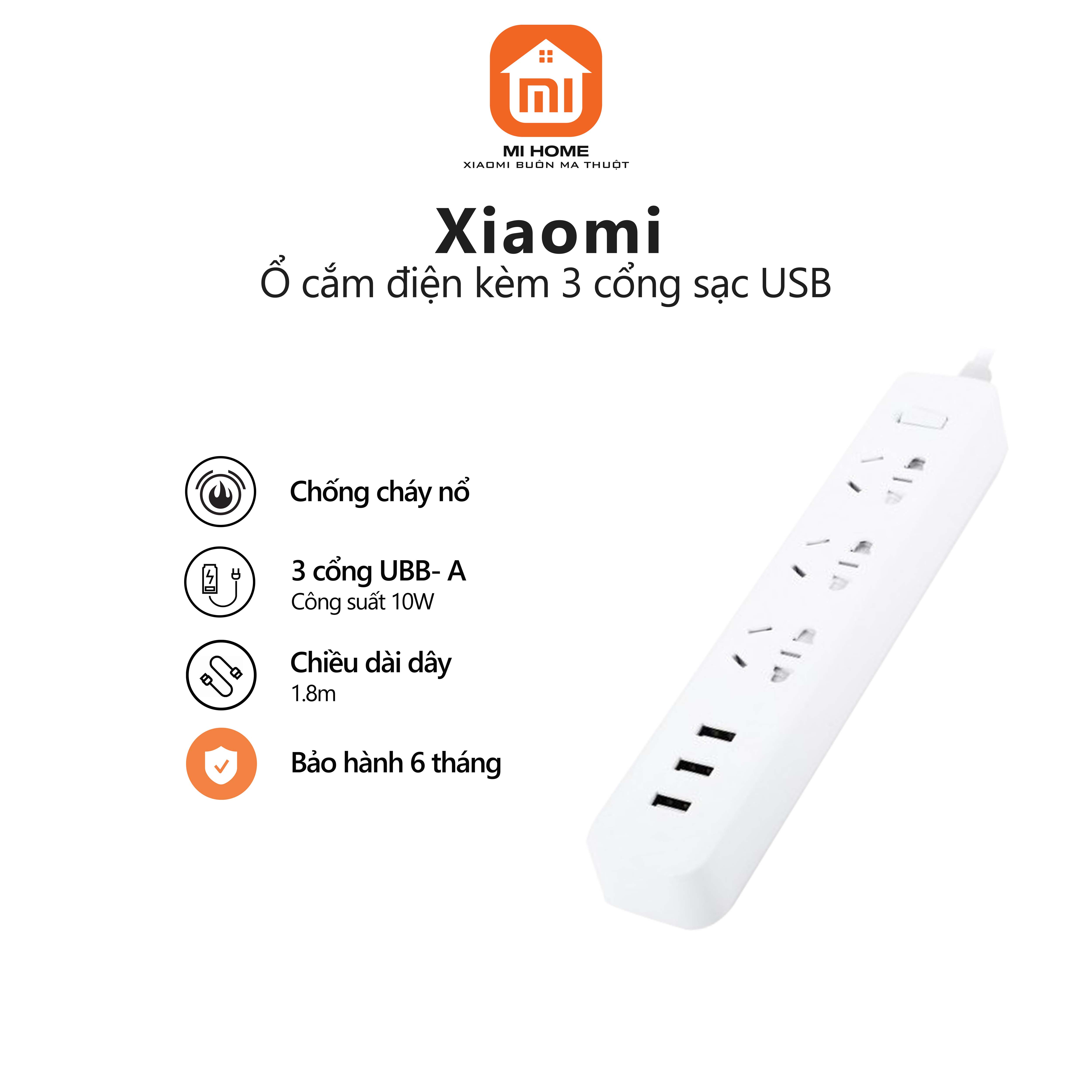 Ổ cắm điện Xiaomi kèm 3 cổng sạc USB