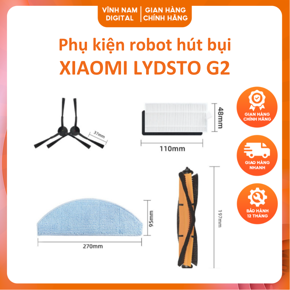 Bộ phụ kiện chính hãng khăn lau, túi rác, màng lọc, chổi robot hút bụi Lydsto G2