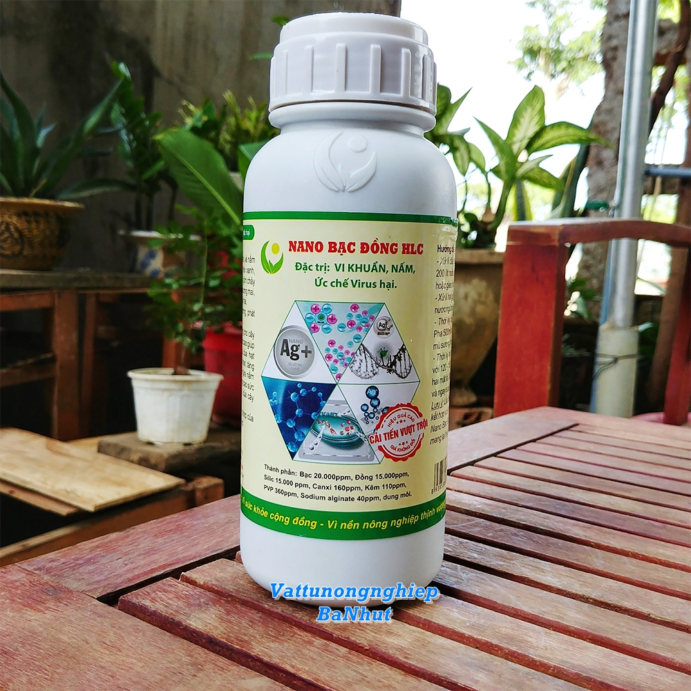 Chế phẩm sinh học nano bạc đồng hlc đặc trừ nấm, vi khuẩn cho cây trồng chai 500ml