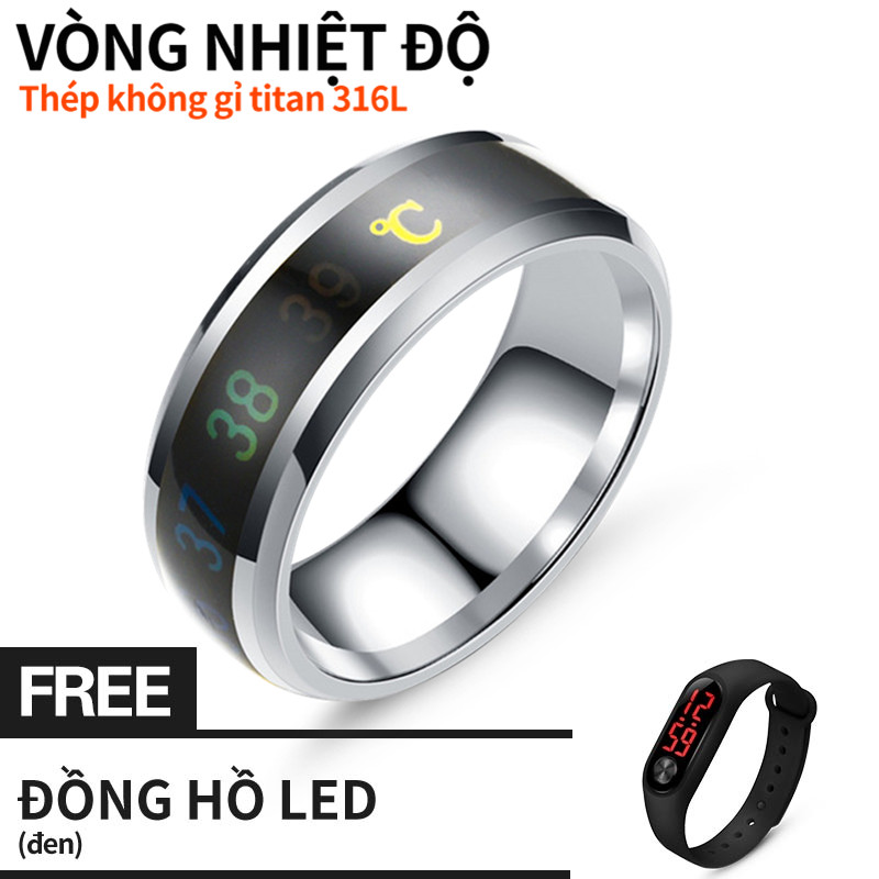 【Miễn phí Đồng hồ led】Không Thấm Nước Vòng Nhạy Cảm Với Nhiệt Độ Thông Minh Bằng Thép Titan Dành Cho Nam Nữ Trang Sức