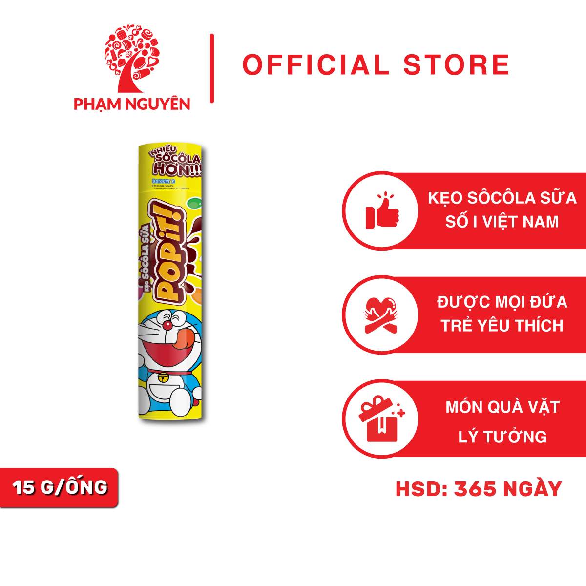 Kẹo sôcôla sữa Tube Popit Doreamon 15g (1 ống) Phạm Nguyên - bánh kẹo Phạm Nguyên