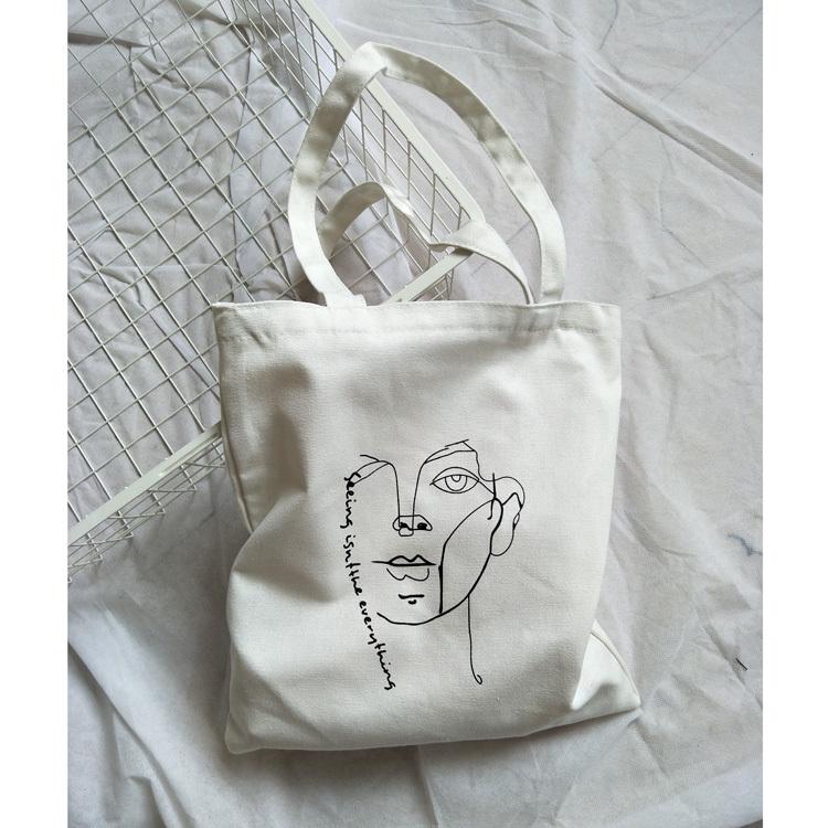 Túi vải canvas hàn quốc SIÊU HOT túi tote đeo vai sành điệu in Hình Mặt Người lạ mắt TL35