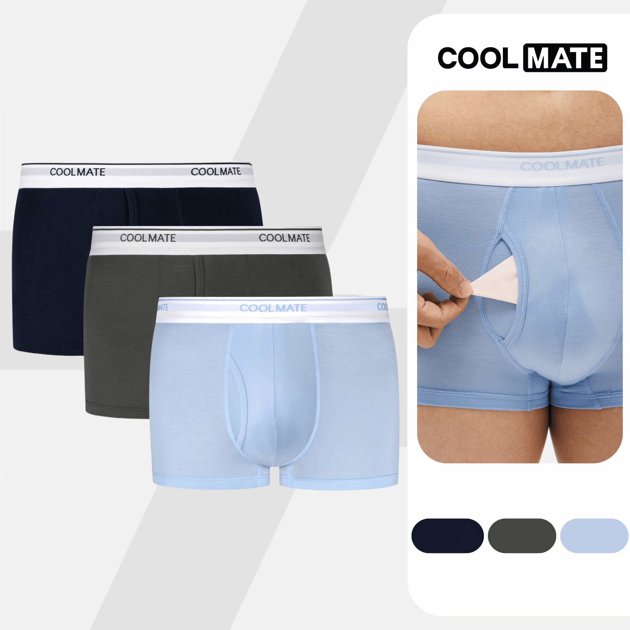 Combo 03 quần lót nam khe moi Trunk Bamboo mềm mại, kháng khuẩn, khử mùi - Coolmate