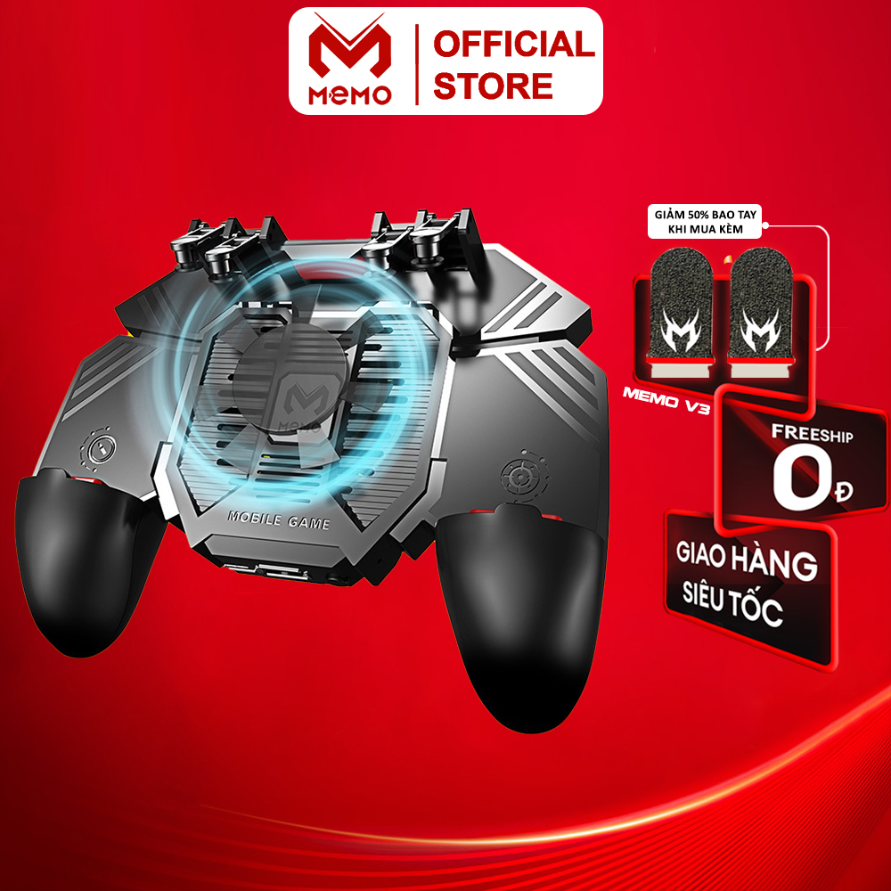 Tay cầm chơi game điện thoại MEMO AK77 kèm quạt nhiệt giúp thao tác tay 6 ngón ghìm tâm dễ dàng với 3 phiên bản USB - 800 mAh - 1200 mAh tránh giật lag bảo vệ Pin - Hàng chính hãng